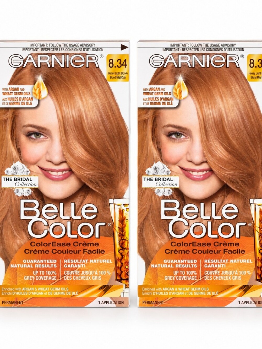 LOT OF 2 Garnier THE BRIDAL COLLECTION Belle Color 8.34 Honey Light Blonde Dye